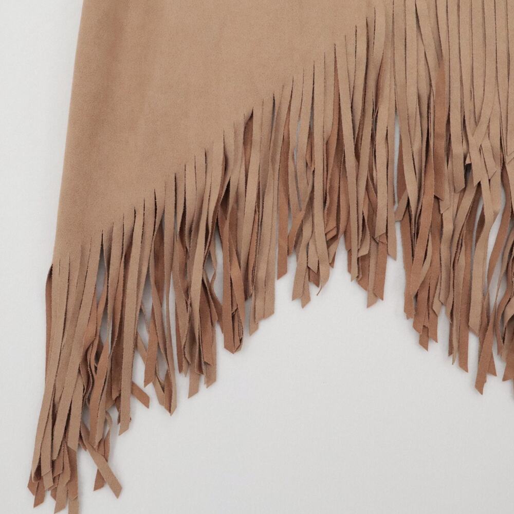 ELAN Size M Brown Fringe Short Skirt Microsuede Boho Hippie Festival Womens - Picture 3 of 8